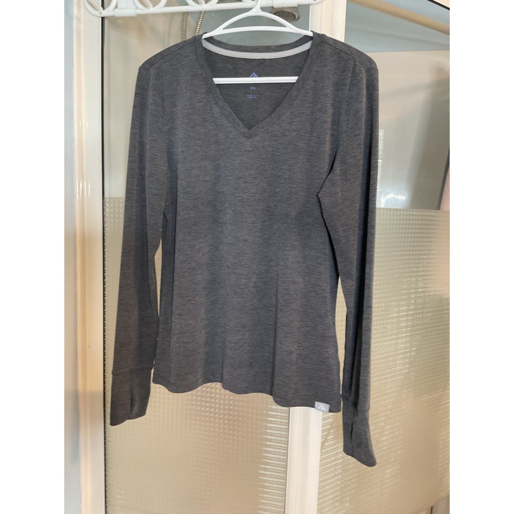Black Mountain Long Sleeve Top Womens M Gray Excellent V-Neck Thumbholes